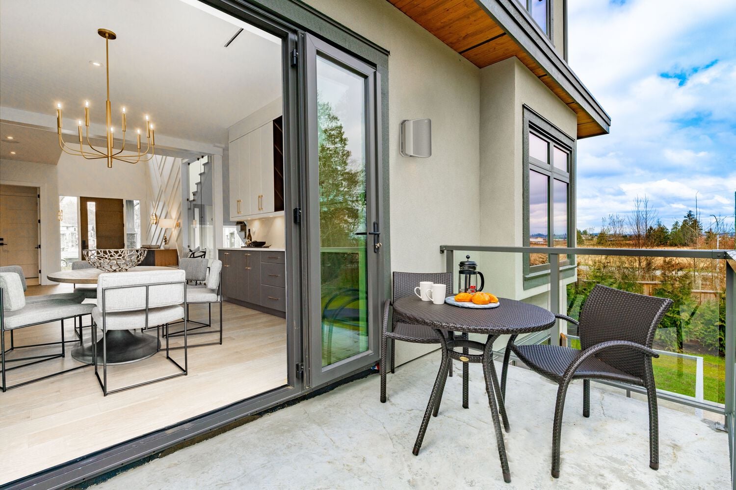 Speakers installed outside over a patio